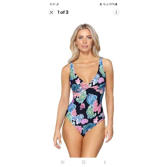 New Size 10 Leilani Poolside Paisley Kauai 1 Pc Swimsuit Bathing Suit Swimwear - Picture 1 of 4